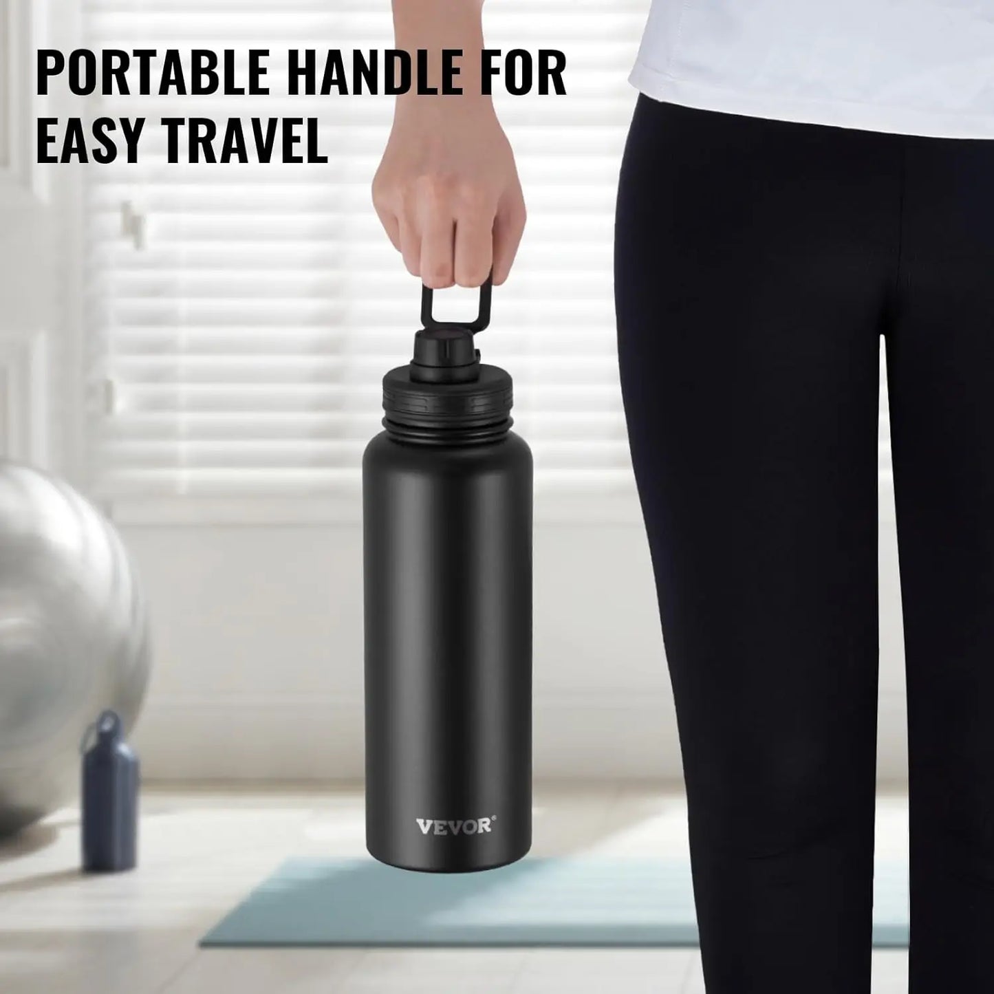 40 oz Insulated Water Bottle, Stainless Steel Camping & Hiking Hydration Flask, Sports Coffee Cup Double Walled,Black