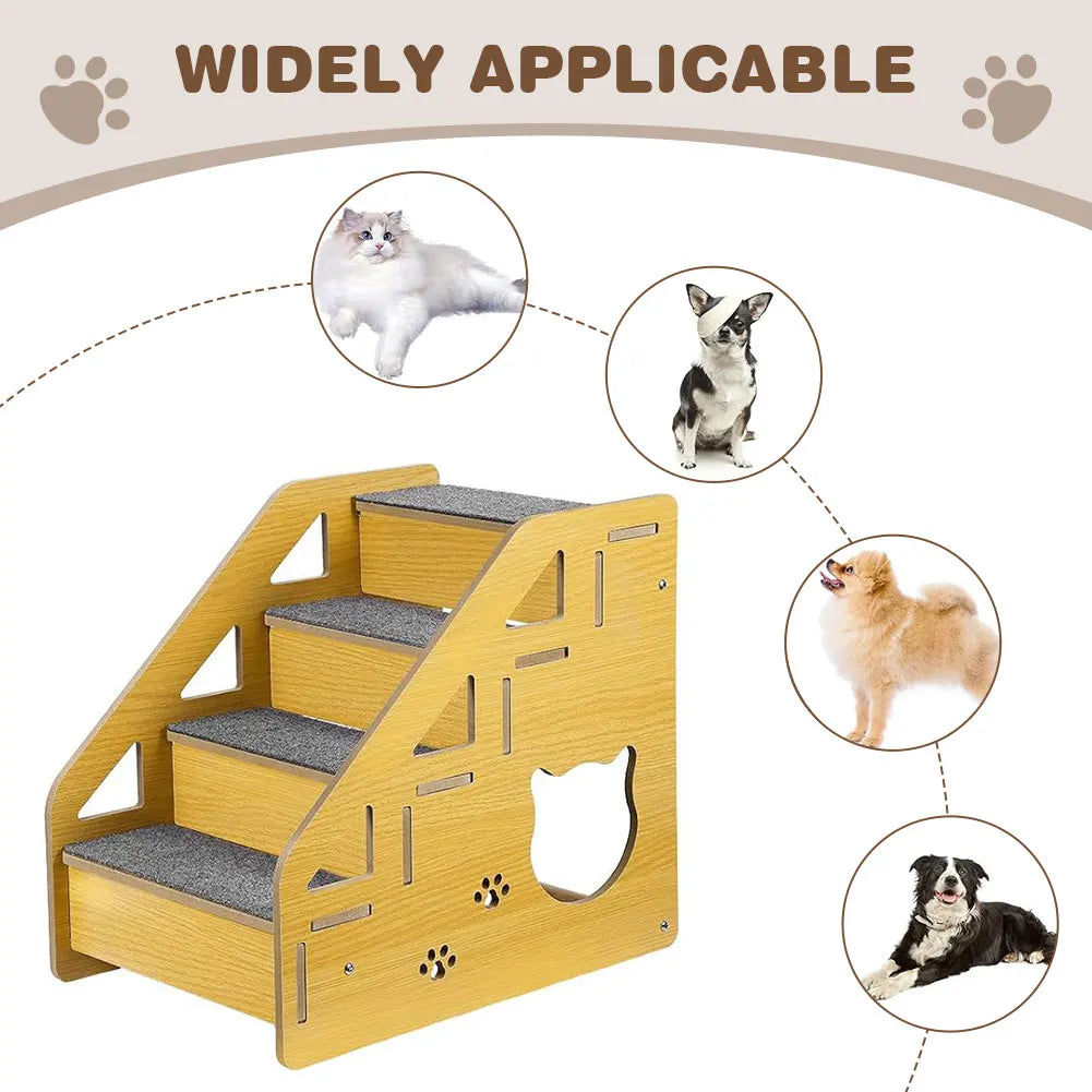 4-Step Wooden Pet Stairs Nonslip Carpeted Indoor Pet Steps Dog Stairs Ramp Wooden Pet Ladder for Dogs and Cats for Bed
