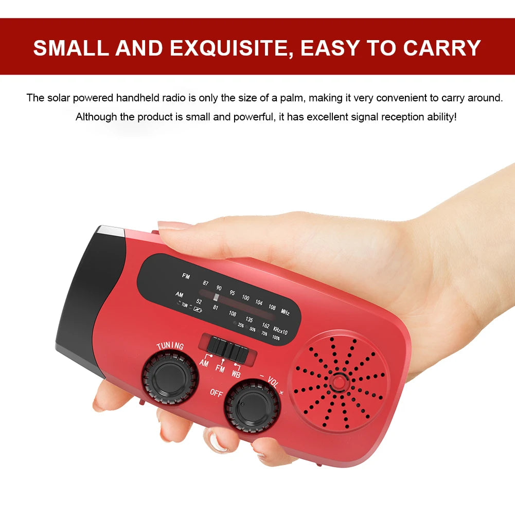 Portable Solar Hand Crank Radio With LED Lights USB Charger