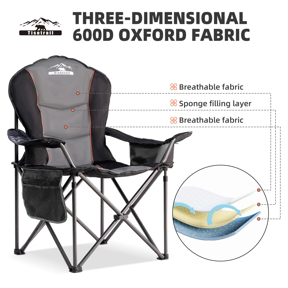 Tisetrail Oversized Camping Chair Folding With Cooler 500LBS