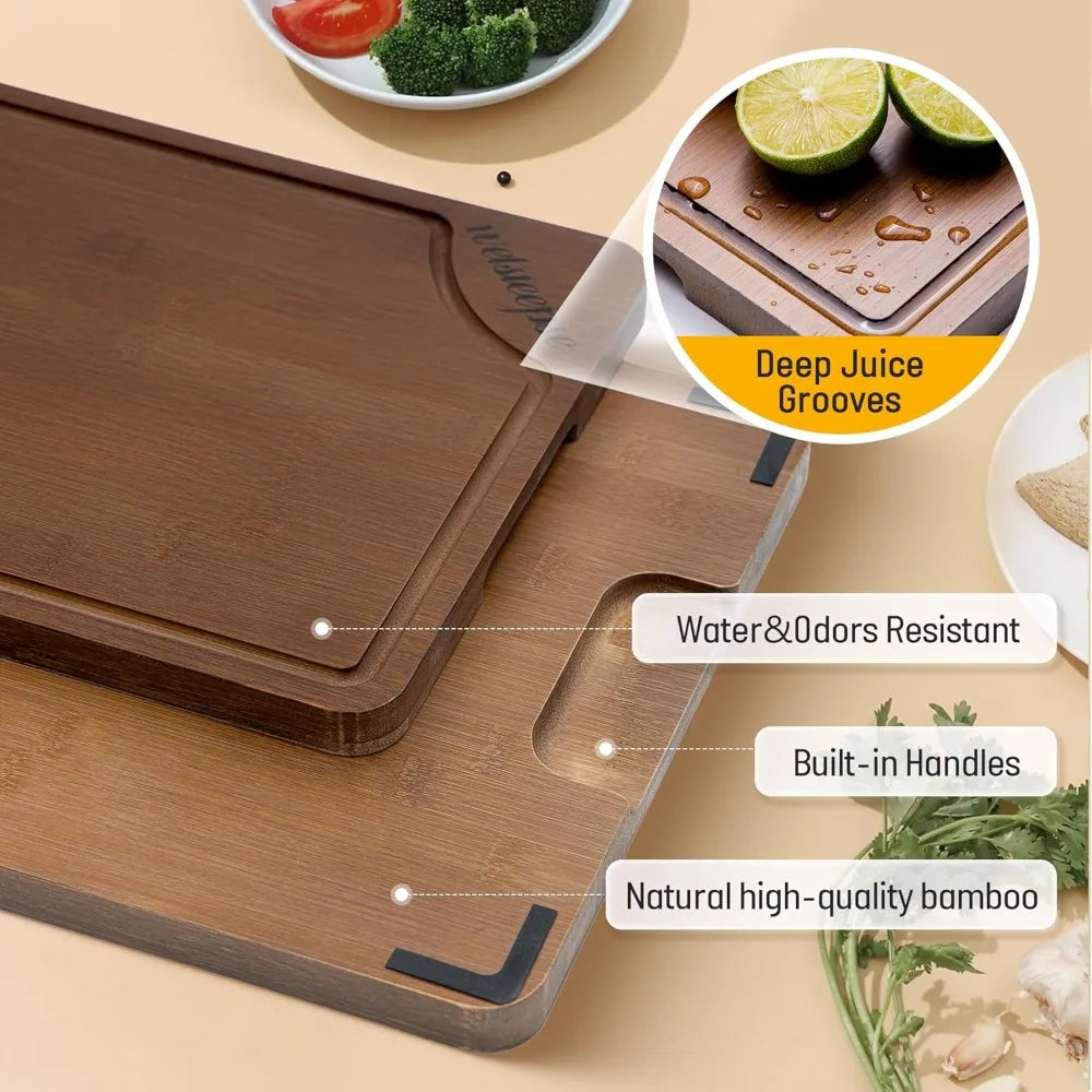 XL Bamboo Cutting Board Set Of 3 With Juice Grooves