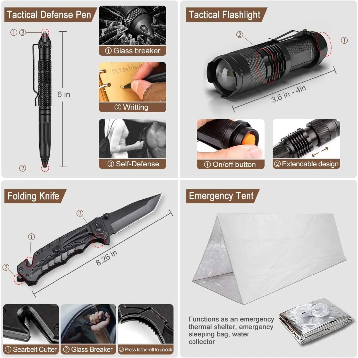 238Pcs Emergency Survival Kit With Tactical MOLLE Pouch And Emergency Tent