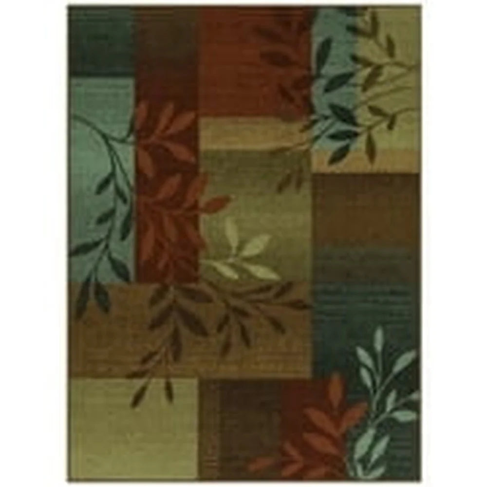 Multicolor Leaf Block Print Area Rug With Non Slip Backing Stain Resistant Machine Washable Durable Tufted Rug