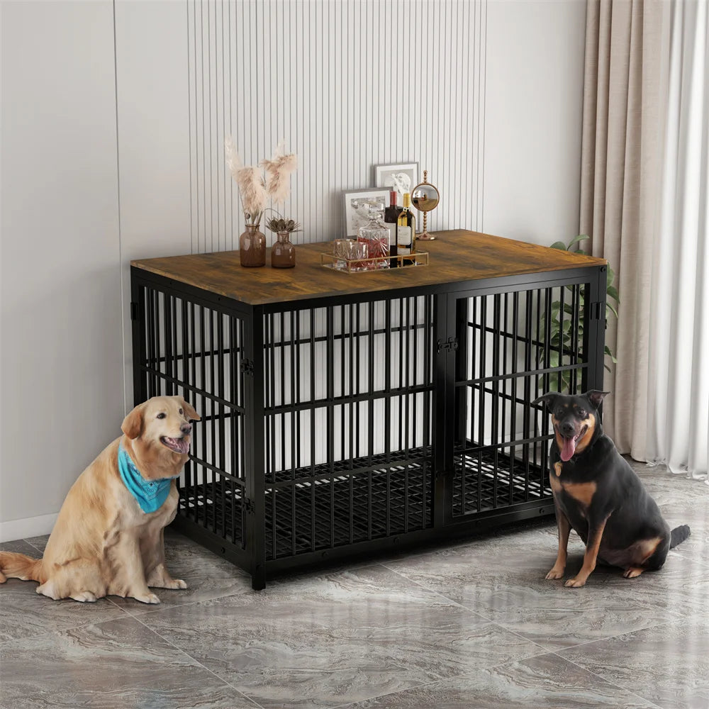 Heavy Duty XXL Dog Crate End Table Cabinet With Three Doors Removable Tray