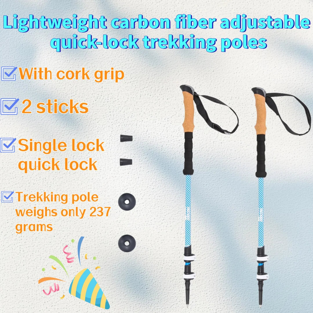 Carbon Fiber Trekking Poles With Quick Lock Adjustable 2 Pack Cork Grips