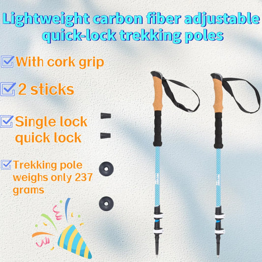 Carbon Fiber Trekking Poles With Quick Lock Adjustable 2 Pack Cork Grips