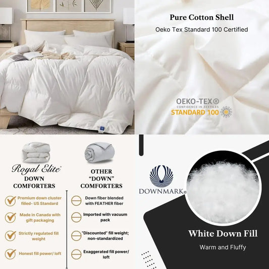 Canadian Made Queen Size Royal Elite Down Comforter White Duvet With Corner Tabs