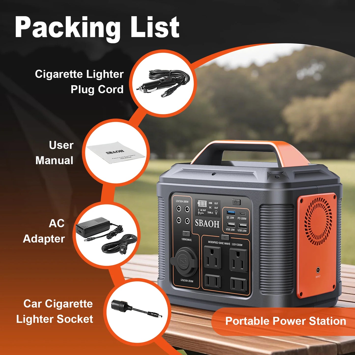 SBAOH P302 Portable Power Station 296Wh 300W Solar Generator With AC Outlet Lithium Battery For Camping Outdoor RV