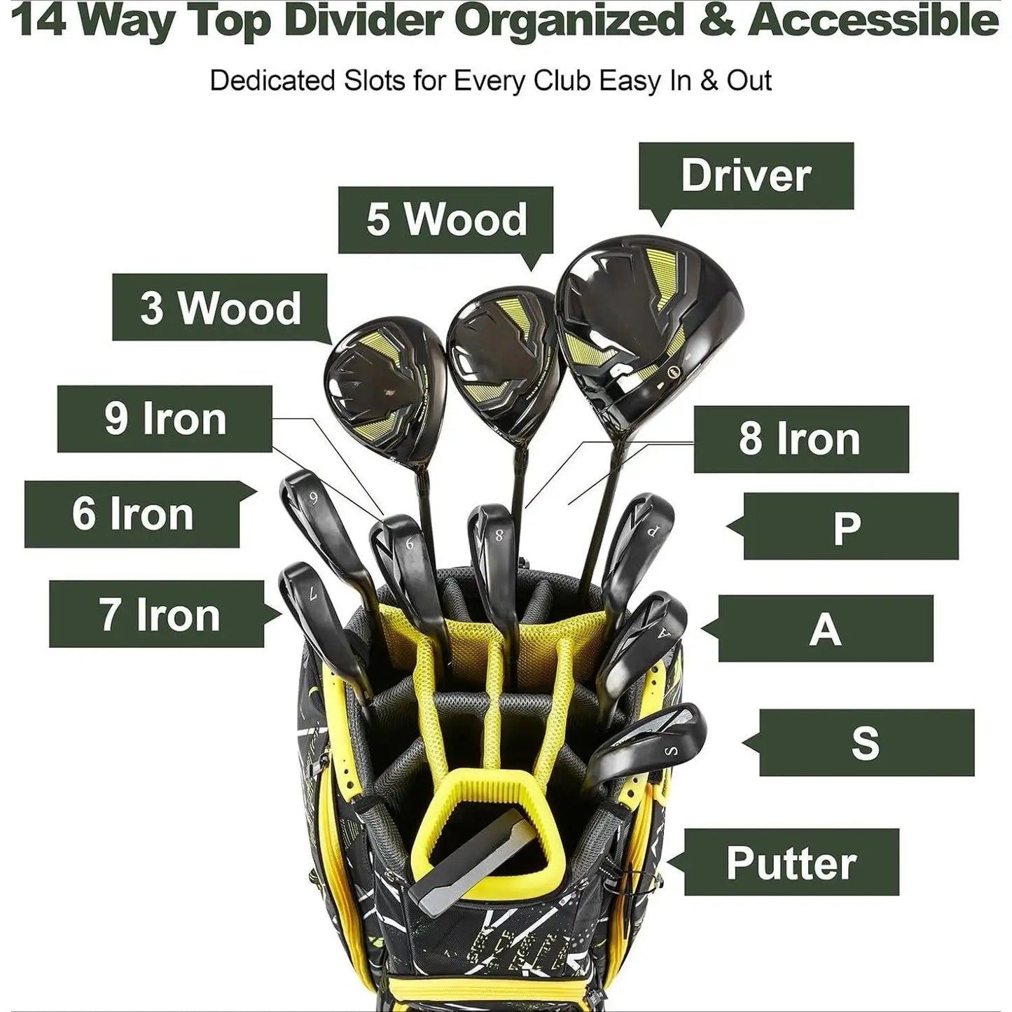14 Ways Dividers Golf Bag With 9 Pockets Cooler Rain Hood