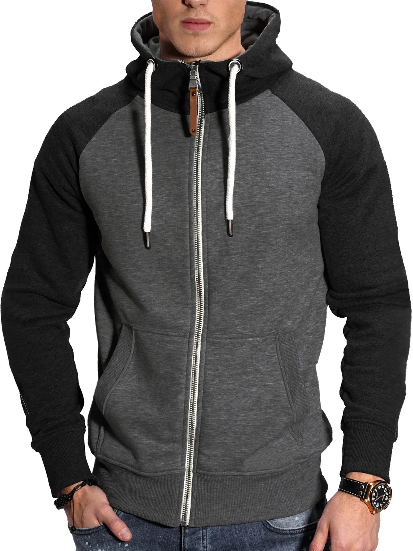 Slim Fit Hooded Zip Hoodie For Men Long Sleeve Sweatshirt Jacket