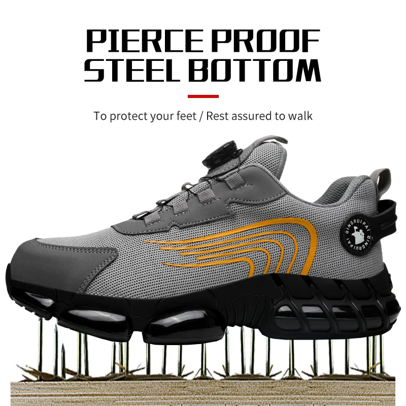Men Steel Toe Cap Casual Work Shoes Non Lacing Anti Puncture Anti Impact