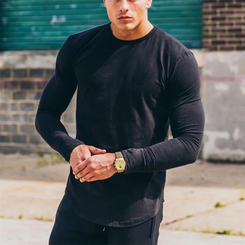 Cotton Breathable Long Sleeve Gym Shirt for Men Slim Fit Workout Tee