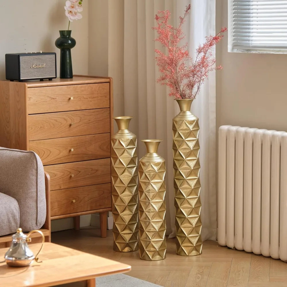 Gold Metal Vase Set of 3 Centerpiece Vases for Living Room