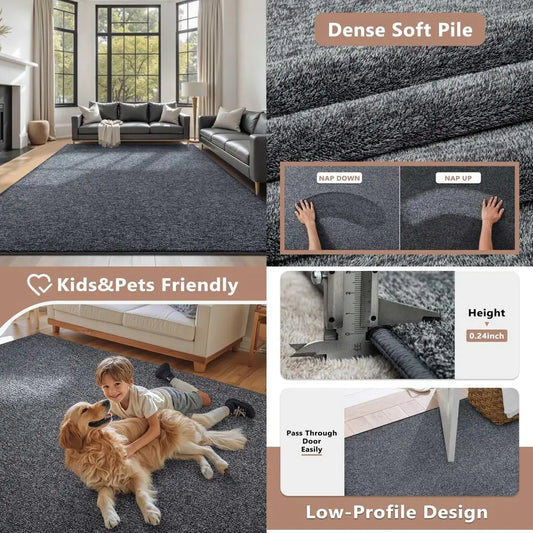 6x9 Washable Area Rug Non Slip Indoor Carpet for Bedroom and Living Room Low Pile Solid Color