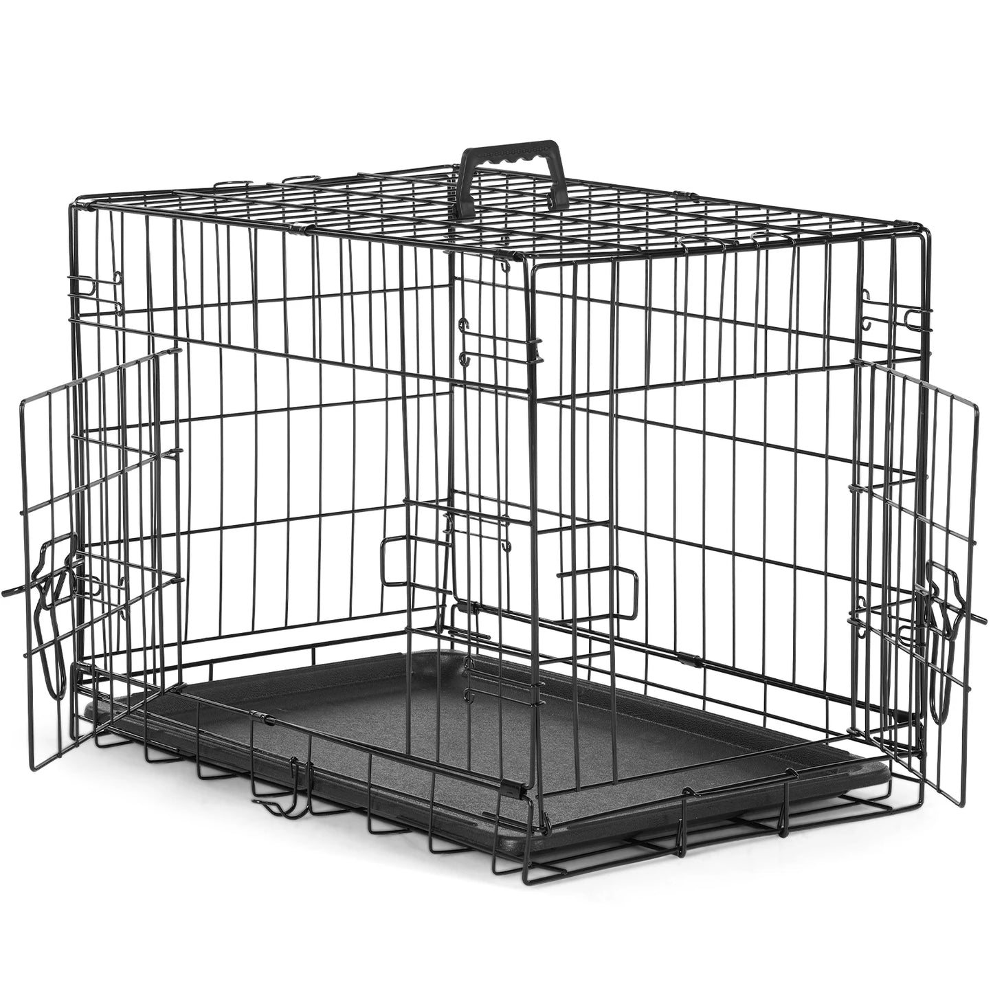JHK Extra Large Double Door Folding Metal Dog Cage With Pan