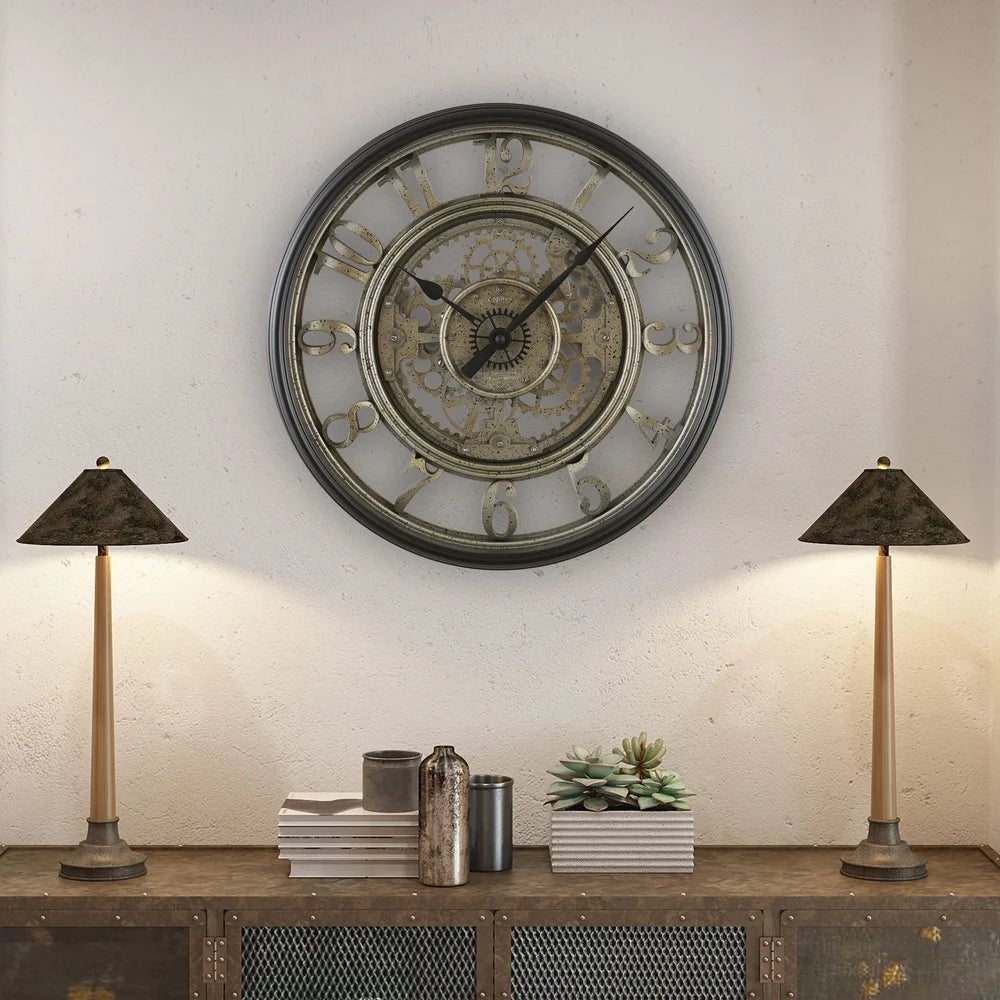 20 Inch Rustic Gear Analog Wall Clock Steampunk Quartz