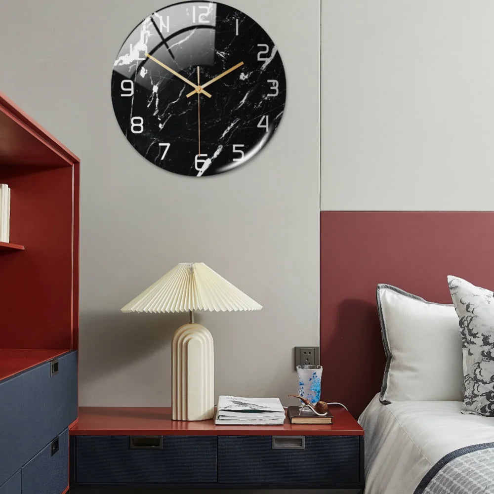 Luxury 3D Acrylic Black Gold Marble Wall Adhesive Clock