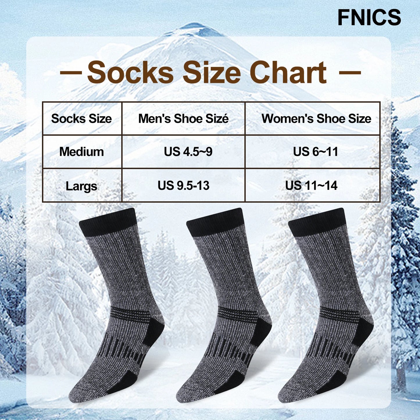 3 Pairs Merino Wool Crew Socks For Men And Women Thick Thermal Winter Outdoor Hiking Running Sports Large