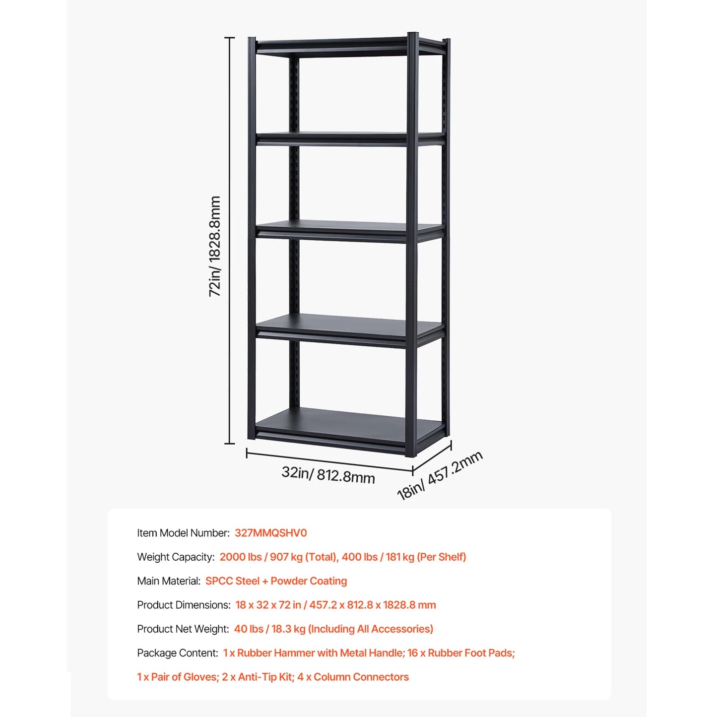 VEVOR Five Tier Garage Storage Shelves 2000 Pounds Adjustable Metal Rack