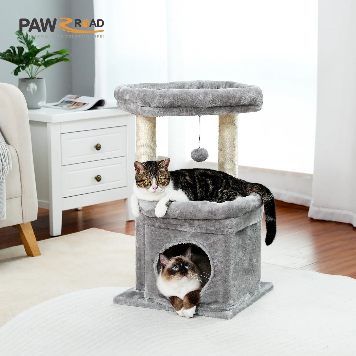 Cat Tree Tower With Cozy Condo And Wide Top Perch Sisal Posts For Indoor Cats