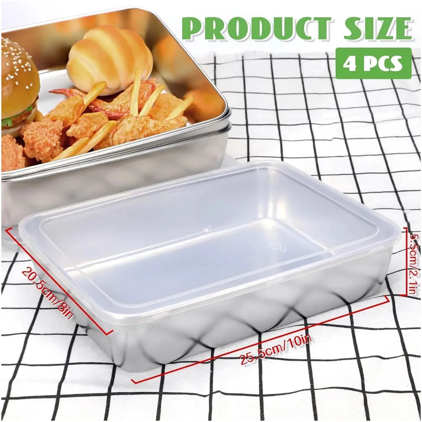 4 Piece Stainless Steel Fresh Keeping Box Sealed With Lid Refrigerator Food Preservation Fruit Box Thickened Large