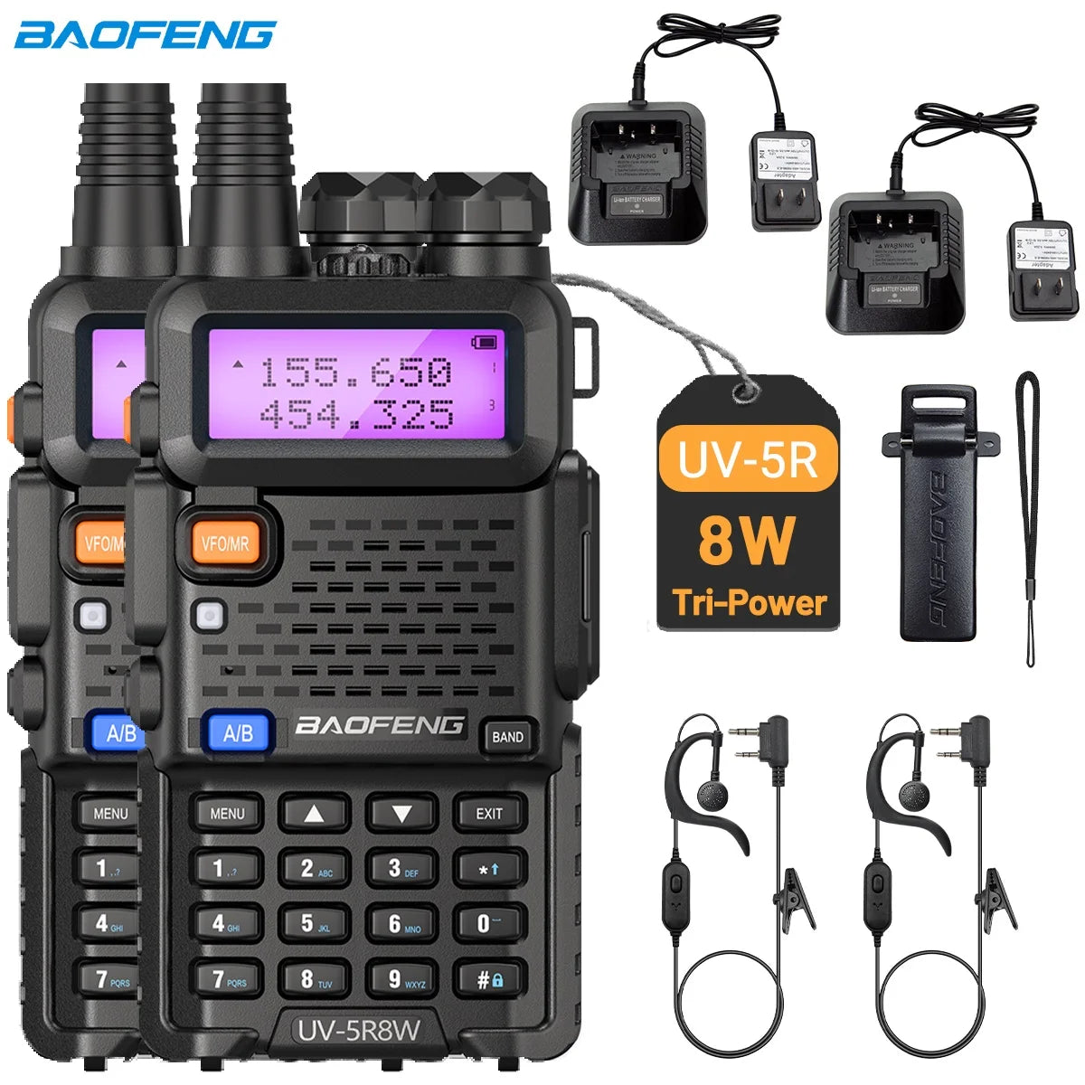 Baofeng UV5R 8W Dual Band Walkie Talkie VHF UHF 1800mAh Battery