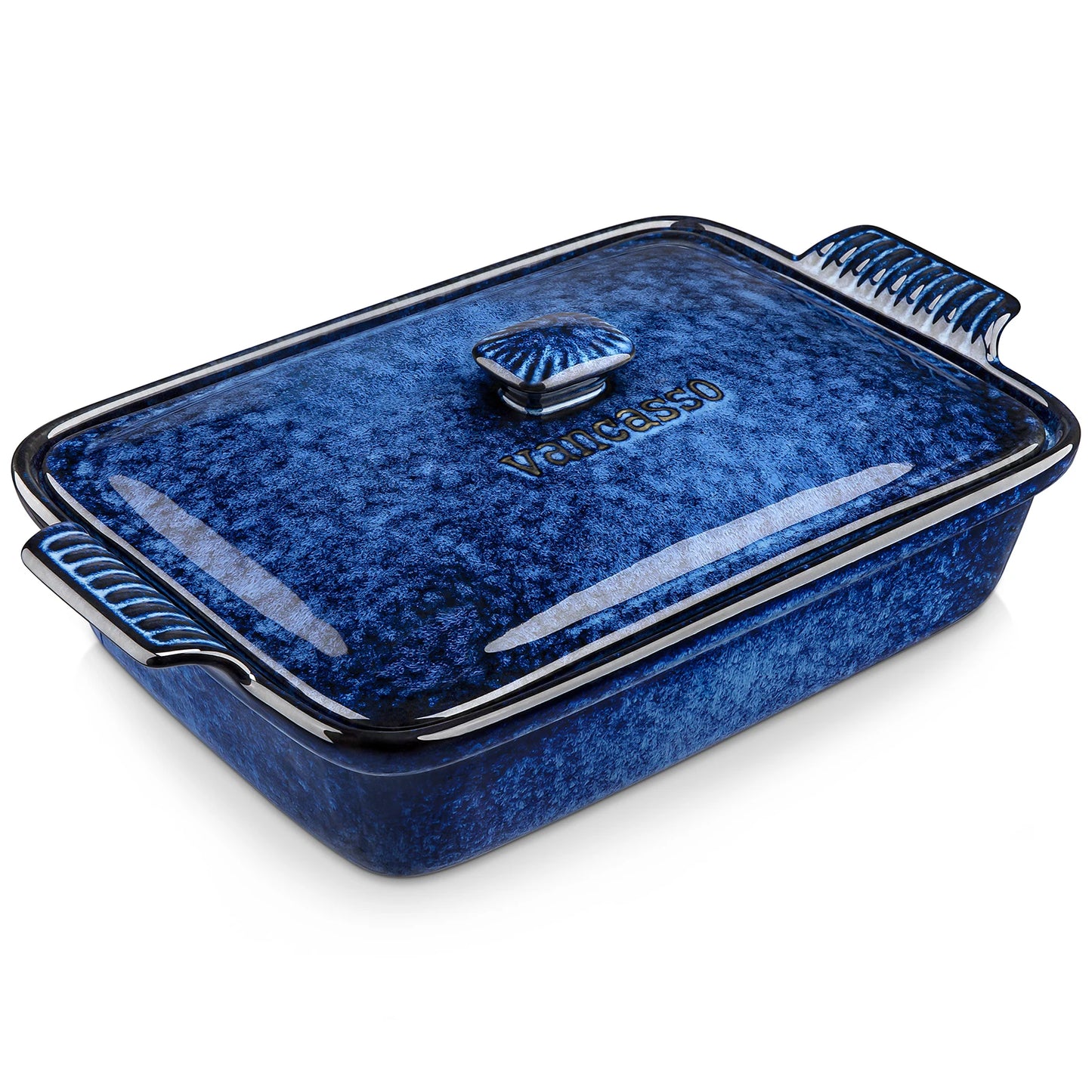Vancasso Starry Blue Ceramic Casserole Dish With Lid 3.8 And 1.9 Qt Stoneware Microwave Safe Lasagna Pan