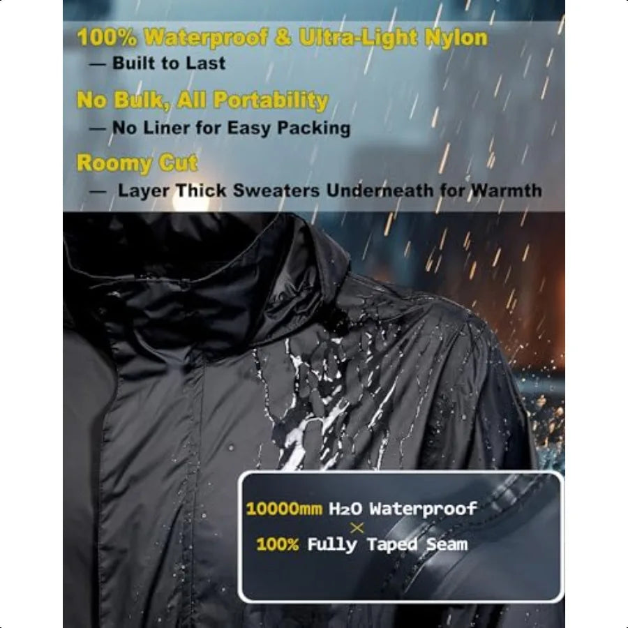 Giisam Mens Hooded Rain Jacket Waterproof Packable For Hiking Cycling