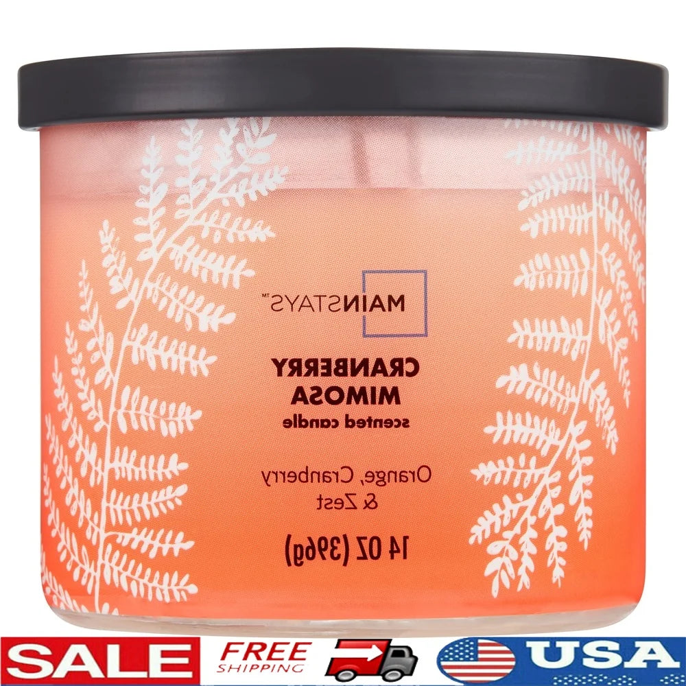 Three Wick Cranberry Mimosa Scented Jar Candle Paraffin Wax 65 Hour Burn Time