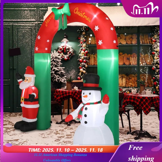 8ft Outdoor Christmas Inflatable Arch With Santa And Snowman LED Lights