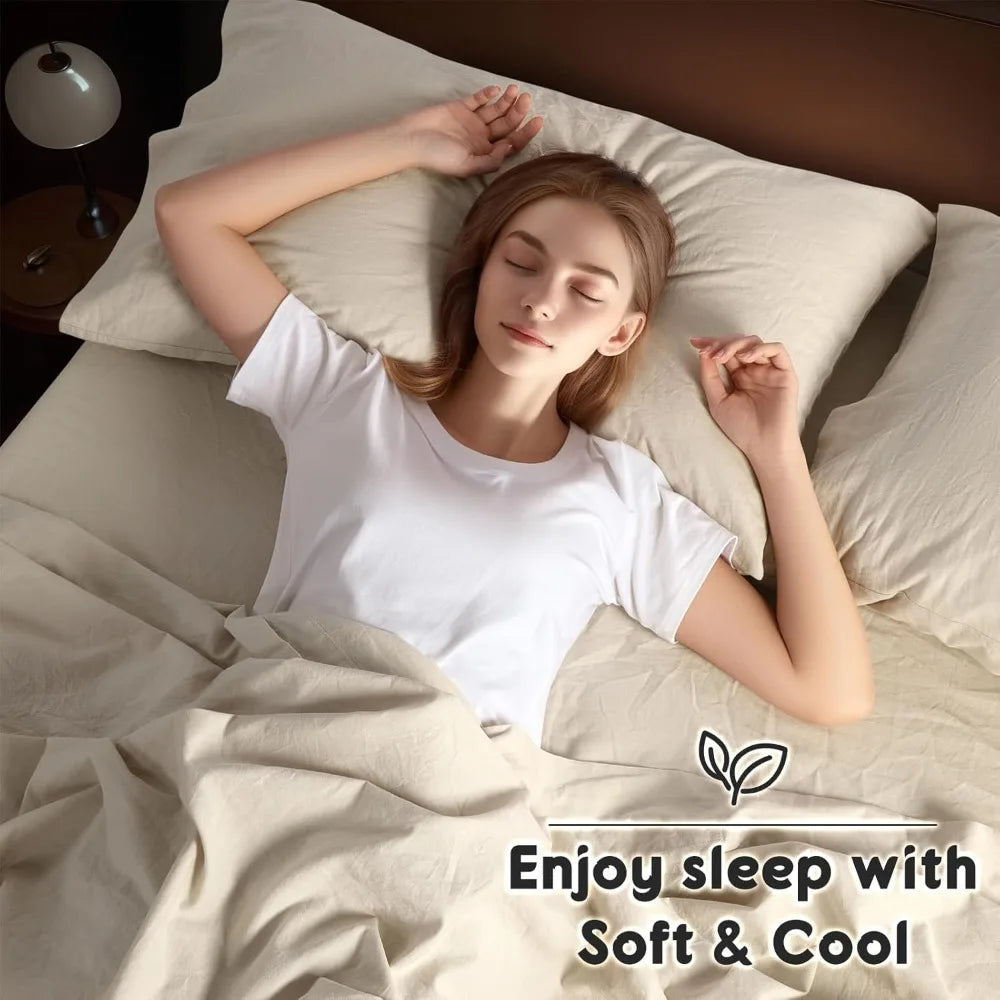 Shilucheng 100% French Linen Sheets - King Size Bed Sheets, Breathable & Cooling Pure Linen Sheets,Soft Durable and Tear Resista