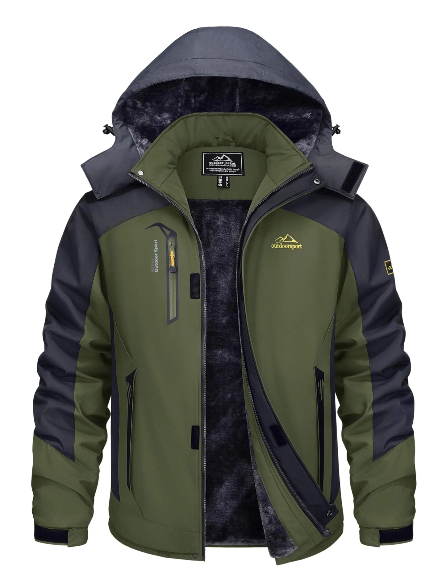 Men's Water Resistant Winter Ski Jacket Parka With Hood And Warm Fleece