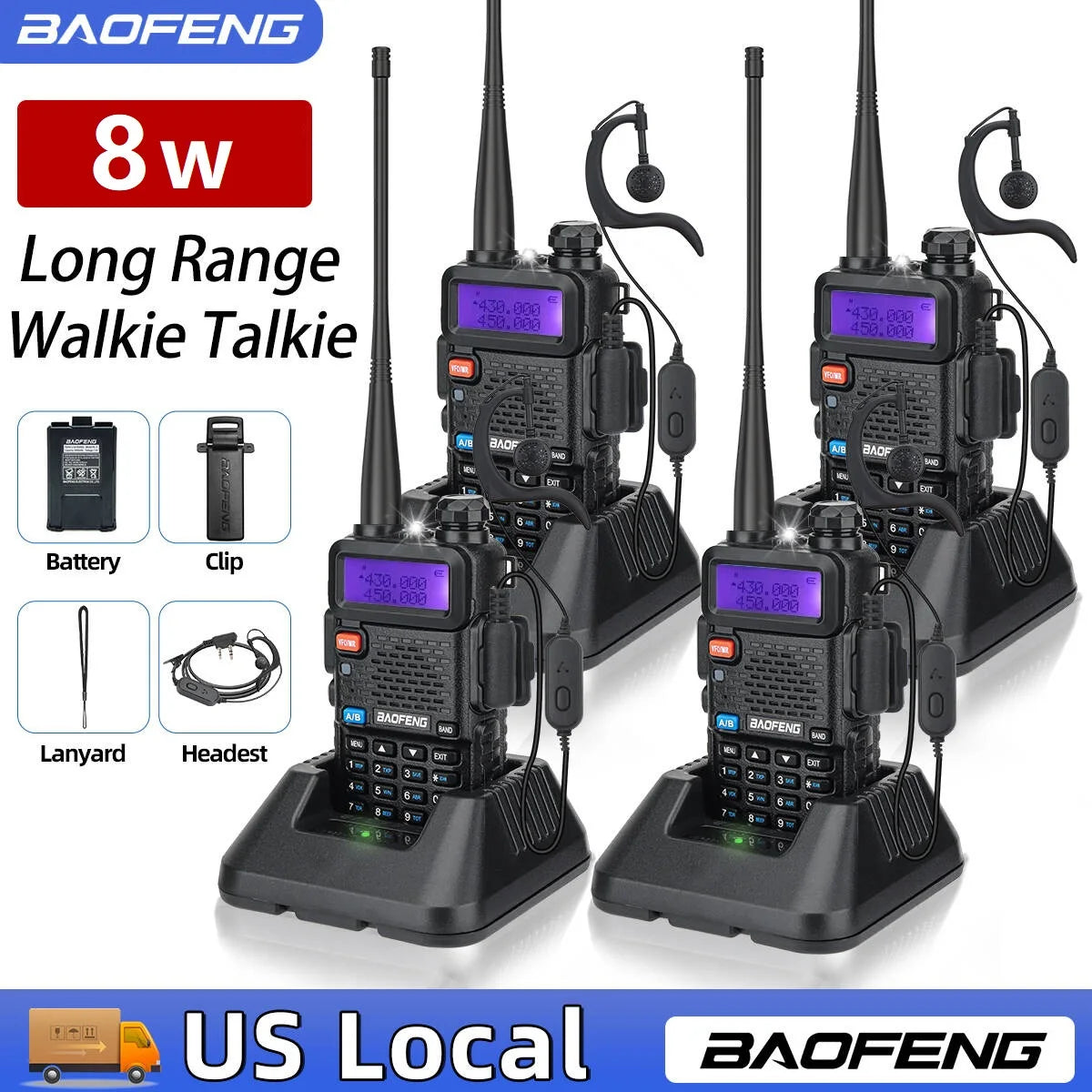 Baofeng UV5R 8W Dual Band Walkie Talkie VHF UHF 1800mAh Battery