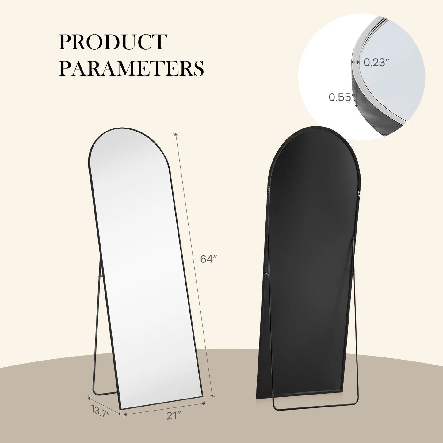 JHK Full Length Mirror Aluminum Alloy Frame Standing Or Wall Hanging 59x16 64x21