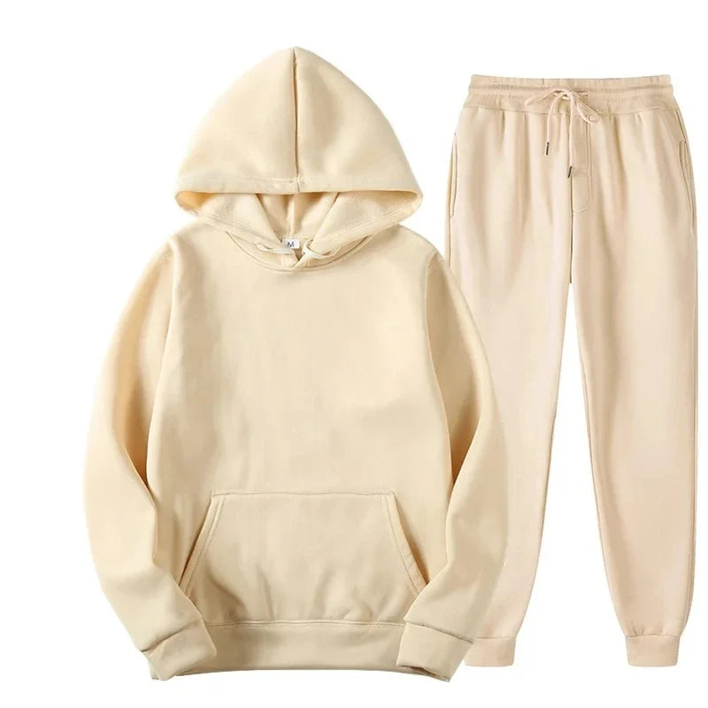 Unisex Thick Fleece Tracksuit Hoodie Set With Pullover And Jogger Pants