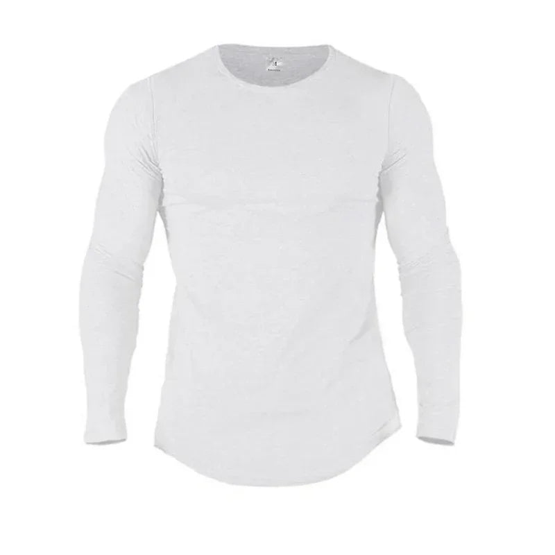 Cotton Breathable Long Sleeve Gym Shirt for Men Slim Fit Workout Tee