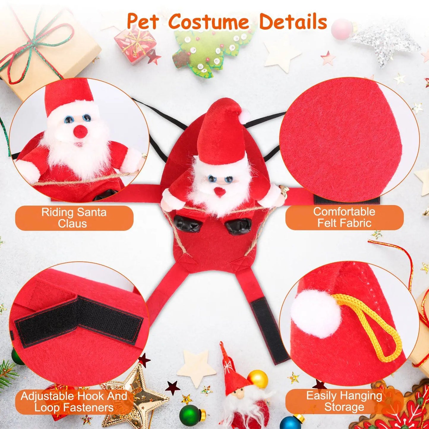 For Pet Christmas Costumes Red Winter Coat for Dog Riding Santa Claus with Bell Clothes New Year Outfit Cosplay Costumes Party D