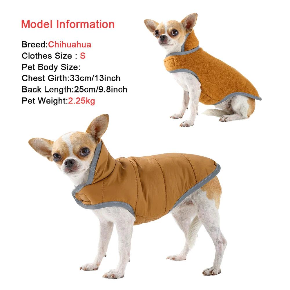 Warm Winter Reversible Reflective Fleece Dog Coat With Leash Hole