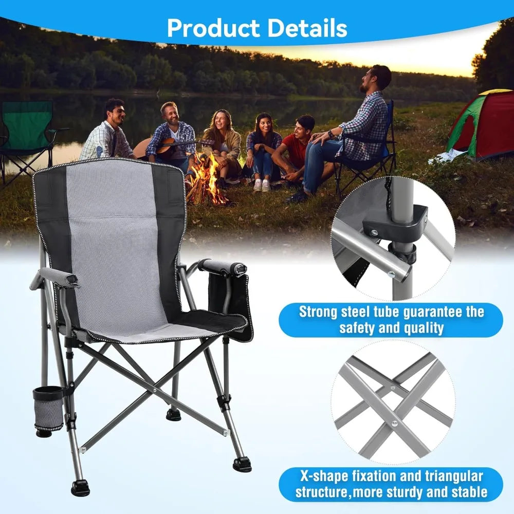 Durable Outdoor Aluminum Folding Chair With High Back Padding Up To 350 Lbs