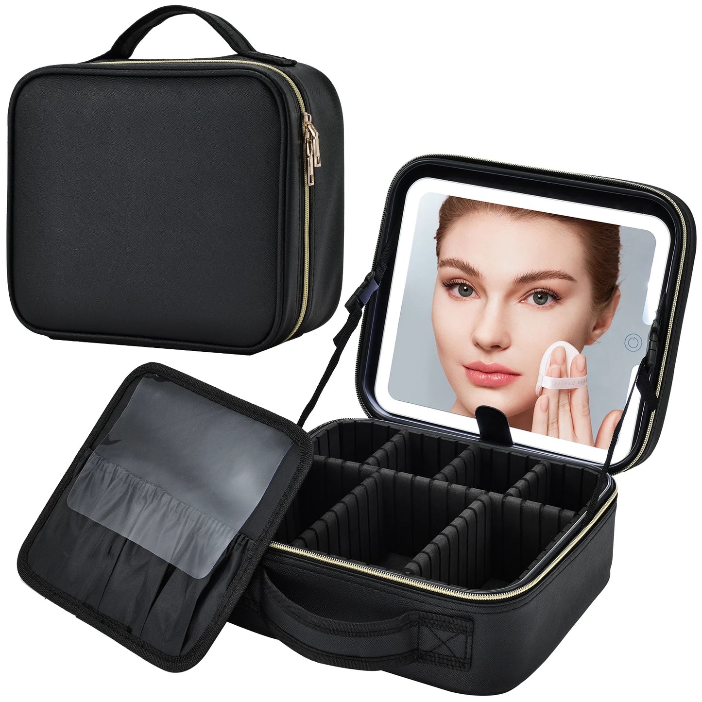Makeup Bag With LED Mirror 3 Modes Lights Vanity Travel Case With Lighted Mirror