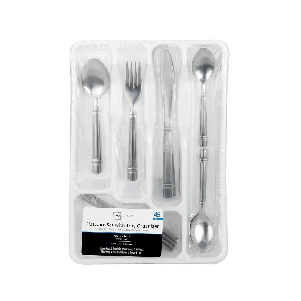 Elegant 49 Piece Stainless Steel Flatware Set With Organizer Tray For 8
