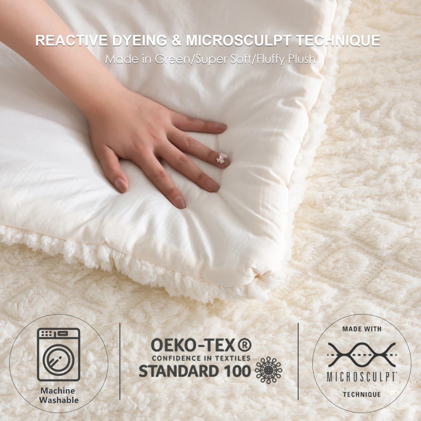 Plush Fleece Sherpa Cotton Comforter Set Queen King Ivory All Season Tufted