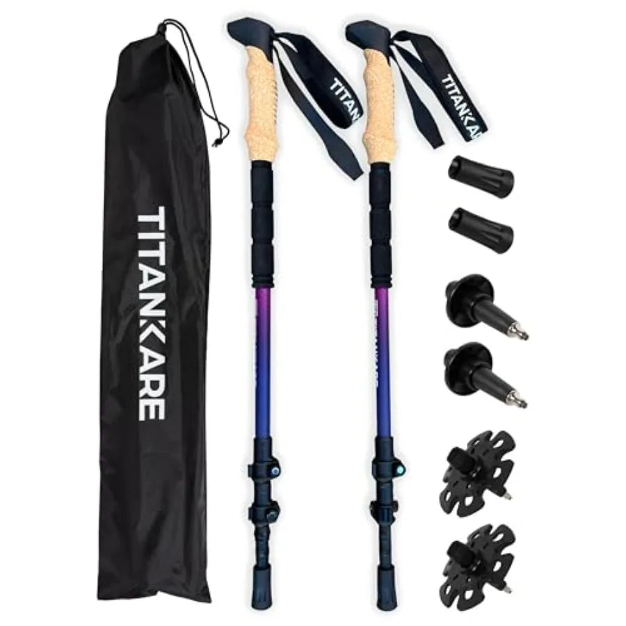 Collapsible Carbon Fiber Trekking Poles With Cork Grips Adjustable For Men Women