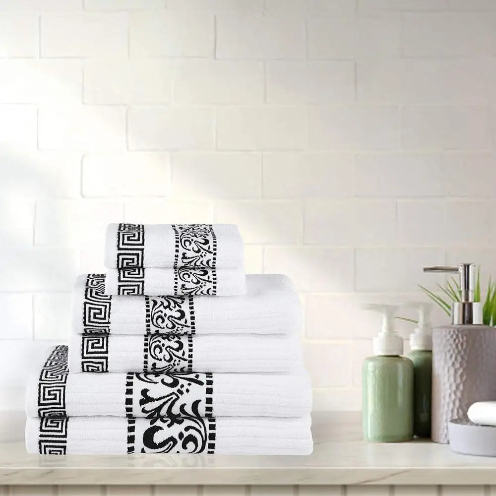 Premium Cotton Towel Set Six Piece Greek Pattern Towels