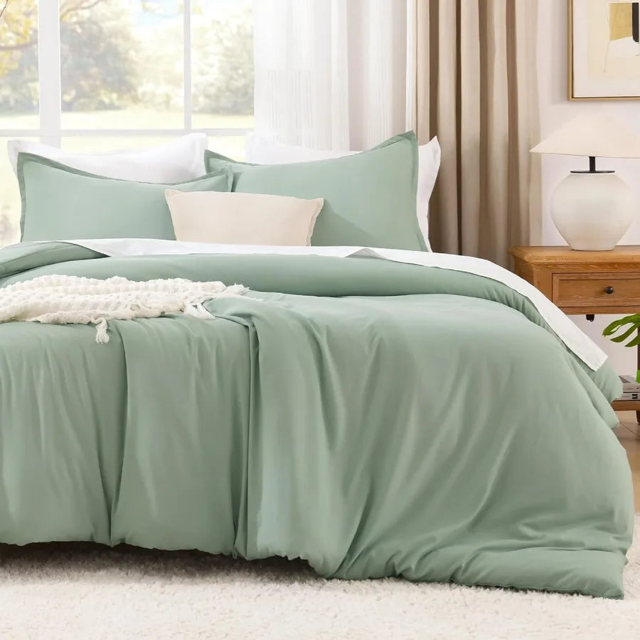 King Size Comforter Set Sage Green 3 Piece Down Alternative Quilt