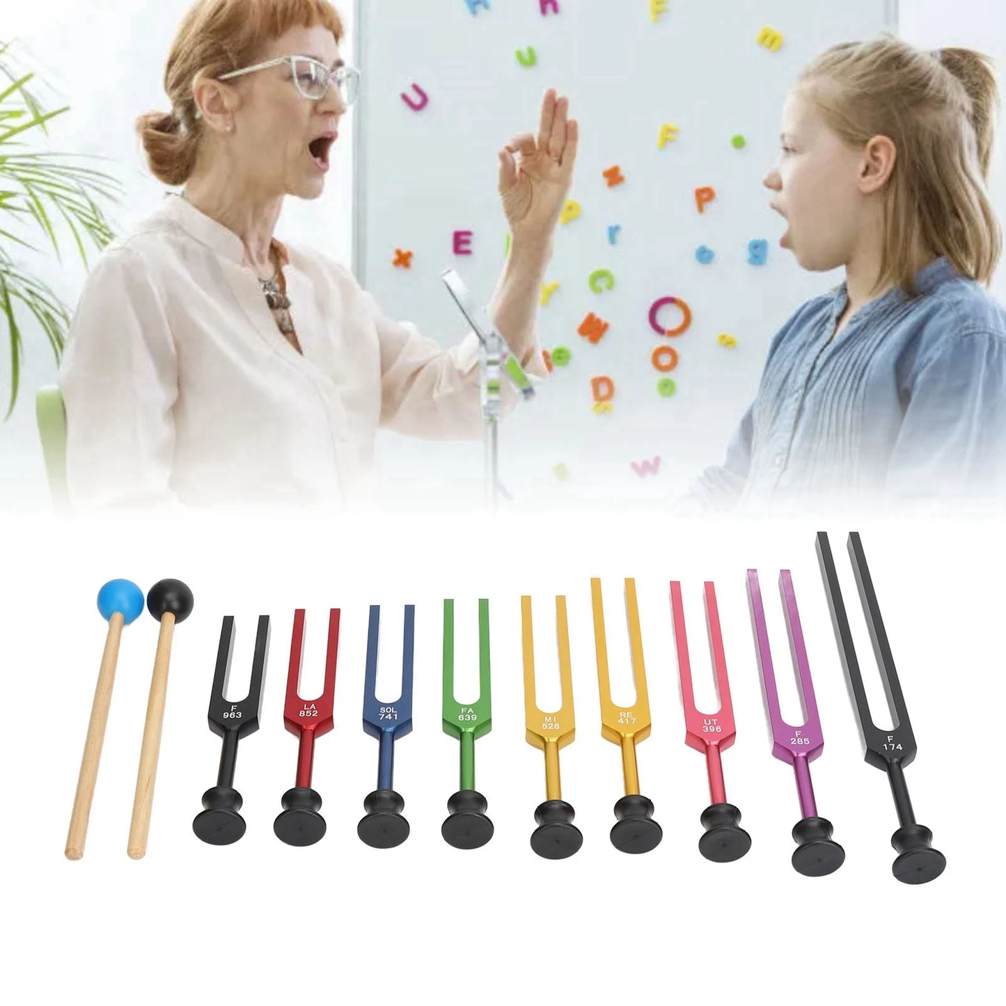 Healing Tuning Forks Set Aluminum Alloy Long Vibration Time Resonant With Hammer