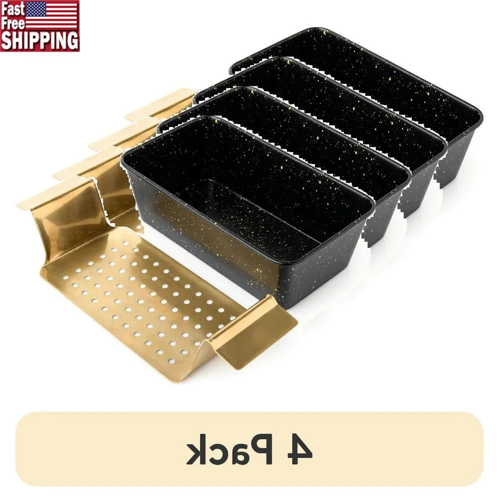4 Pack Non Stick Loaf Pan Set With Gold Stainless Steel Trivet Innovative Bakeware For Perfect Bread And Meatloaf