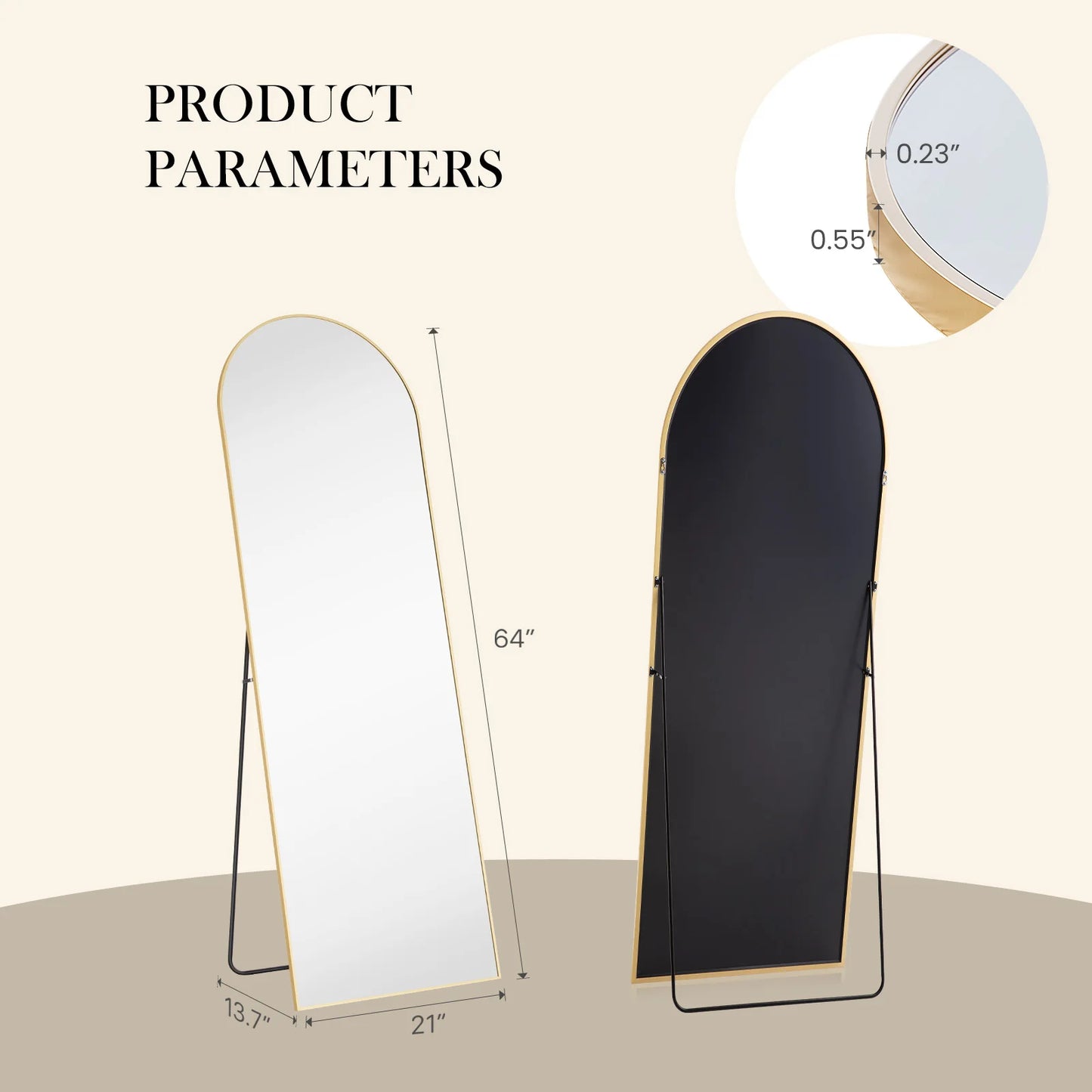 JHK Full Length Mirror Aluminum Alloy Frame Standing Or Wall Hanging 59x16 64x21