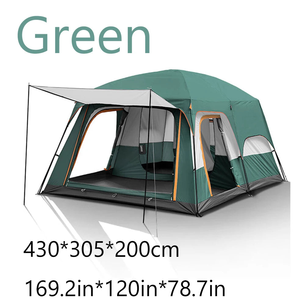 Sonuto Camping Family Tent 3-12 Person Double Layers Oversize 2 Rooms Thickened Rainproof Outdoor Family Camp Tour Equipment