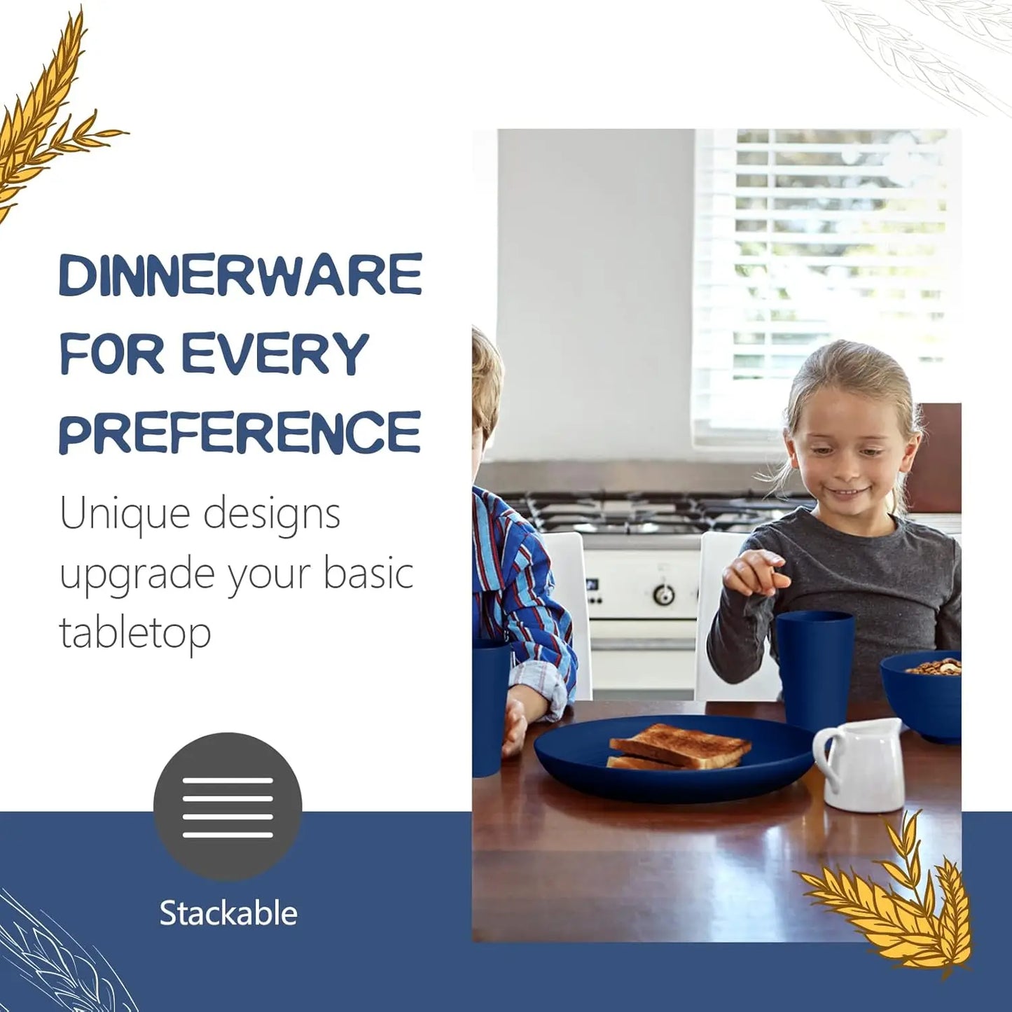 24 Piece Wheat Straw Plastic Dinnerware Set Service for 6